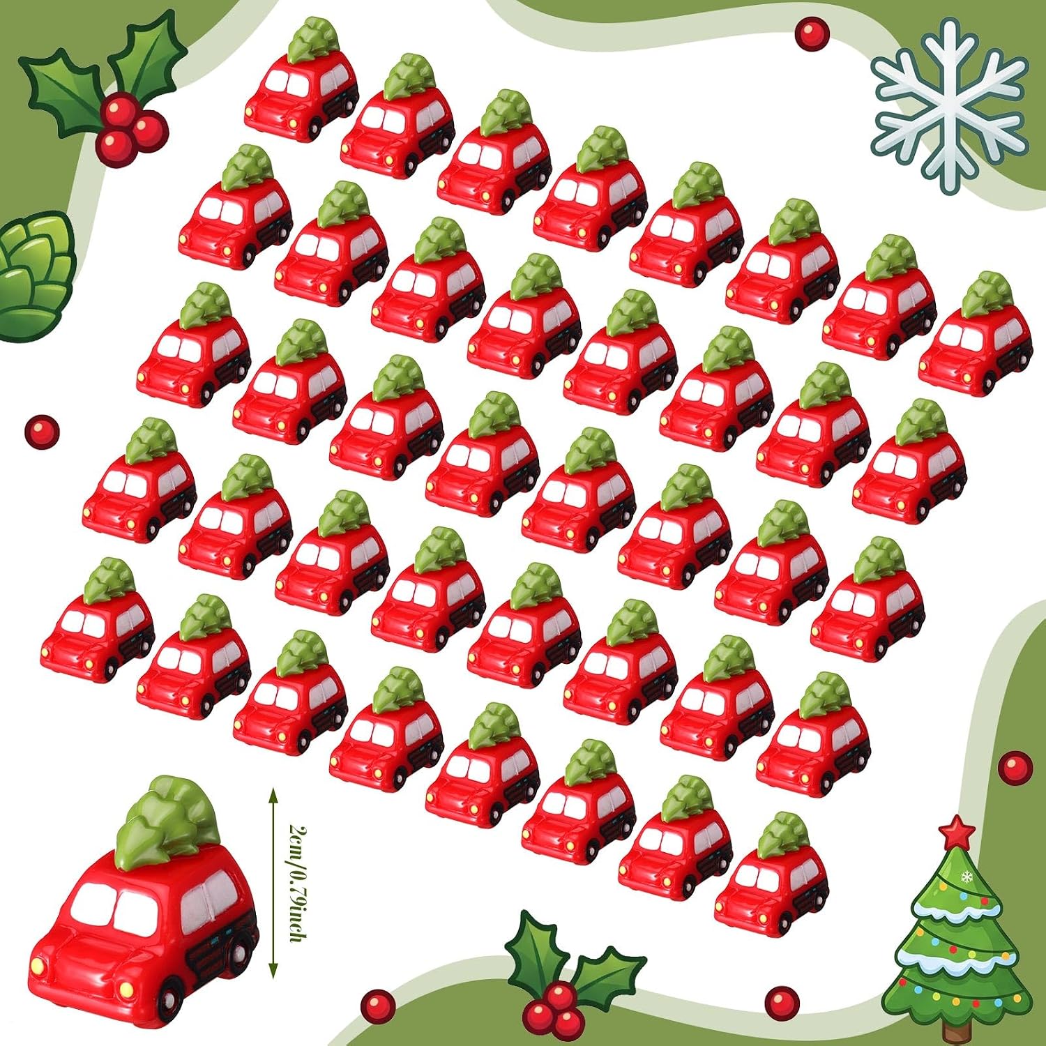 Weysat 50 Pcs Red Miniature Christmas Truck Dollhouse Construction Vehicle Set Mini Red Truck with Christmas Tree for Micro Scene Party Decorations