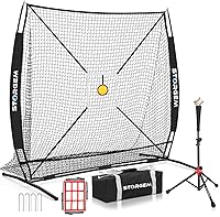 Storgem 6x6 Baseball Softball Practice Net with Batting Tee, Strike Zone, Carry Bag - Portable for Hitting, Pitching, Fielding Kids Adults