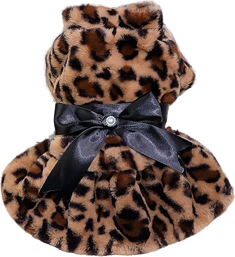 Vestido de leopardo para perros pequeños, gatos, niñas, vestidos de forro polar con lazo, disfraces de mascotas para Chihuahua, Yorkie, taza de té,
