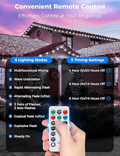 Miniatura 4 de Brightever Luces LED de Navidad para exteriores, 295 pies, 900 luces LED para valla de árbol de Navidad con control remoto, 8 modos de iluminación y