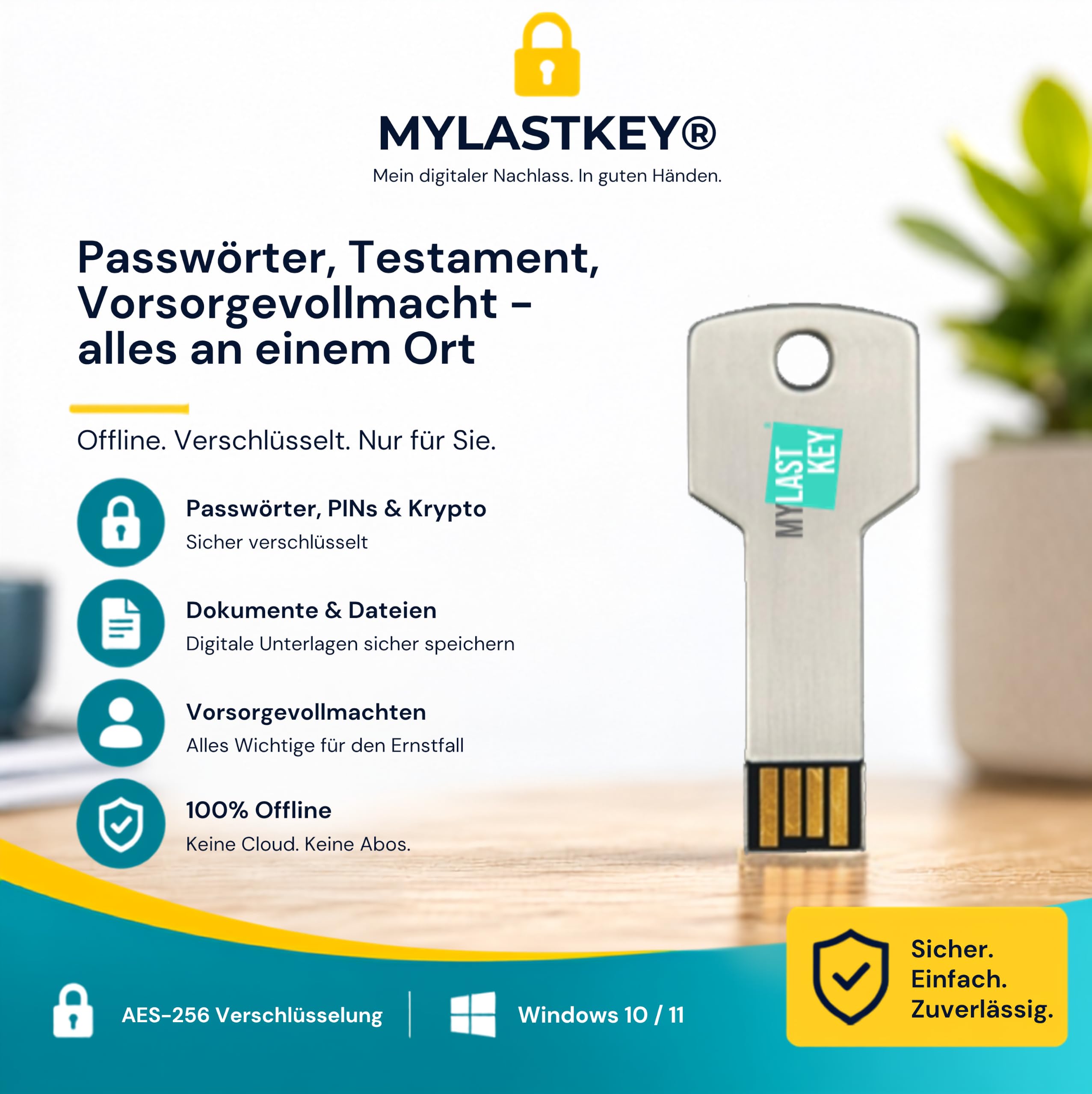 Digitale Vorsorge (USB) | Testament, Patientenverfügung & Vorsorgevollmacht | Verschlüsselter USB Stick | Vorsorge-Ratgeber (PDF) | Nachlass Manager & Organizer | Offline Passwort-Safe | Krypto Seeds