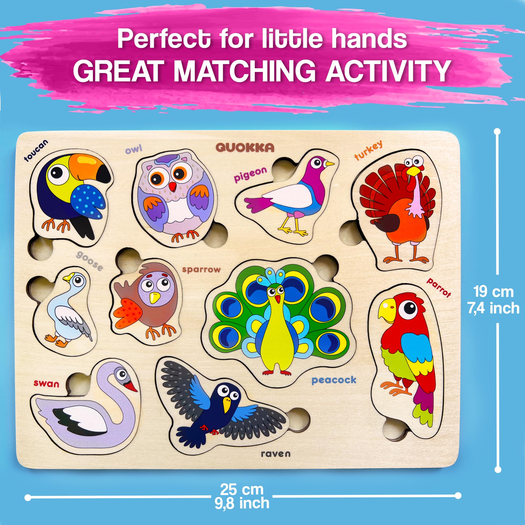 QUOKKA Puzzle Legno Bambini 2 Anni - 3 Giochi Montessori per Bambini da 1 Anno - Puzzle Giocattolo in Legno con Uccelli per Bambini da 2 a 3 Anni - Educativo Giocattolo Regalo Bambino 1 2 3 4 Anni