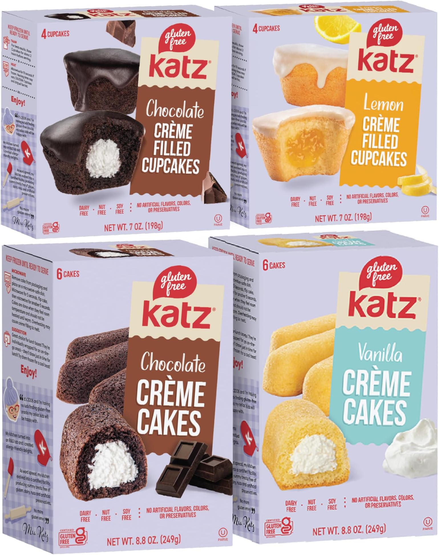 Snacks Heavenly Creme Cake Variety Pack. Chocolate & Vanilla Creme Cake, Chocolate & Lemon Cupcake, Free of Dairy, Soy, Tree Nuts and Peanuts, Kosher (4pk)