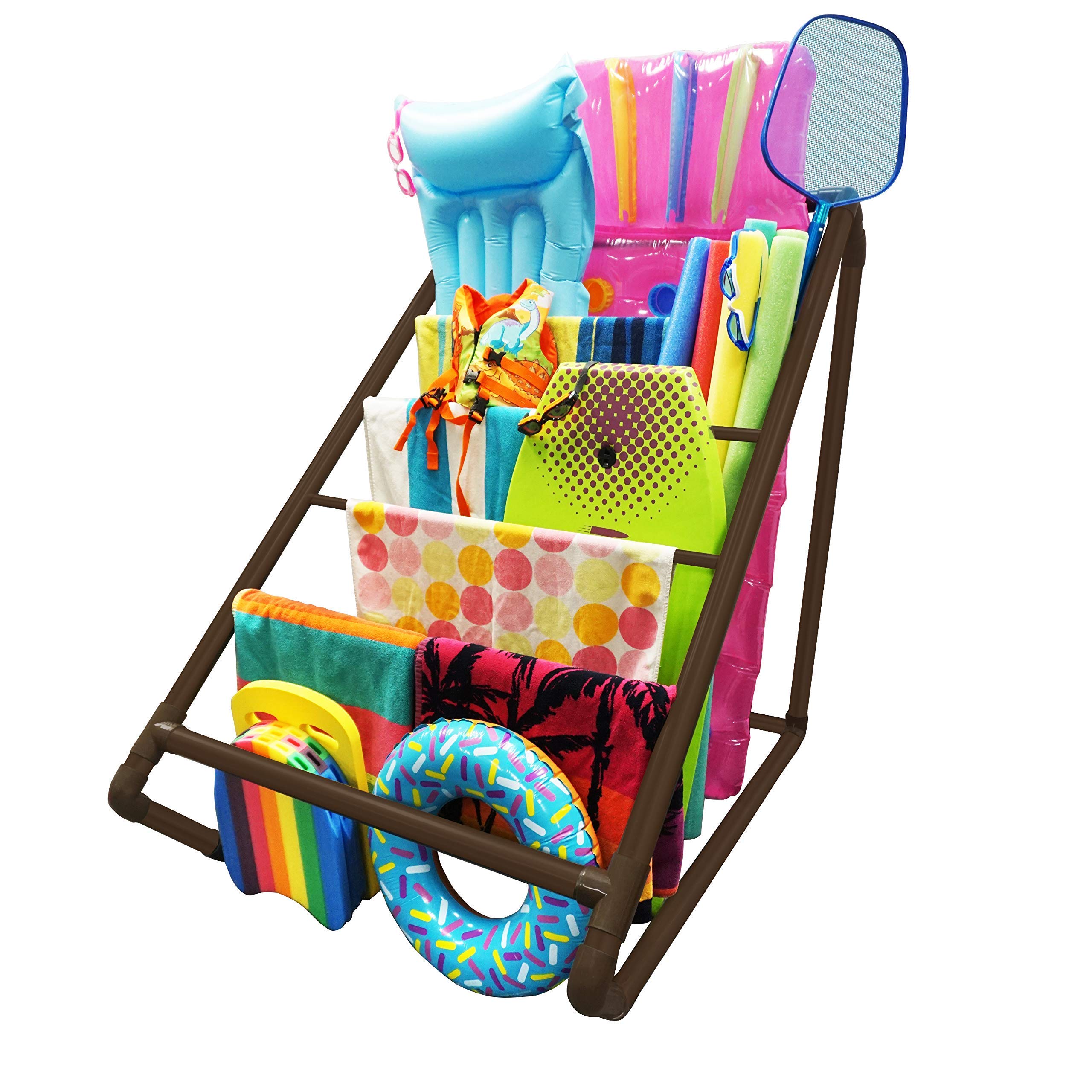 Essentially Yours 7 Bar Outdoor Pool Towel Storage Rack Pool Float