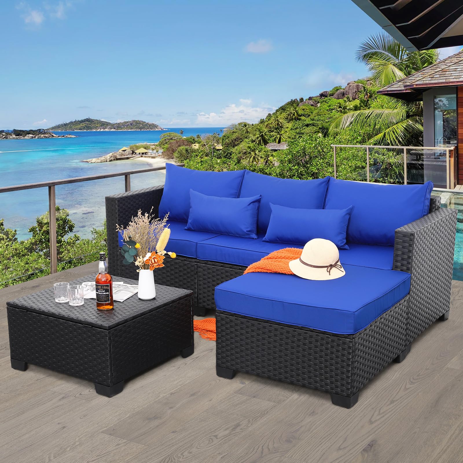 Rattaner 3 Pieces Patio Furniture Set Outdoor Sectional