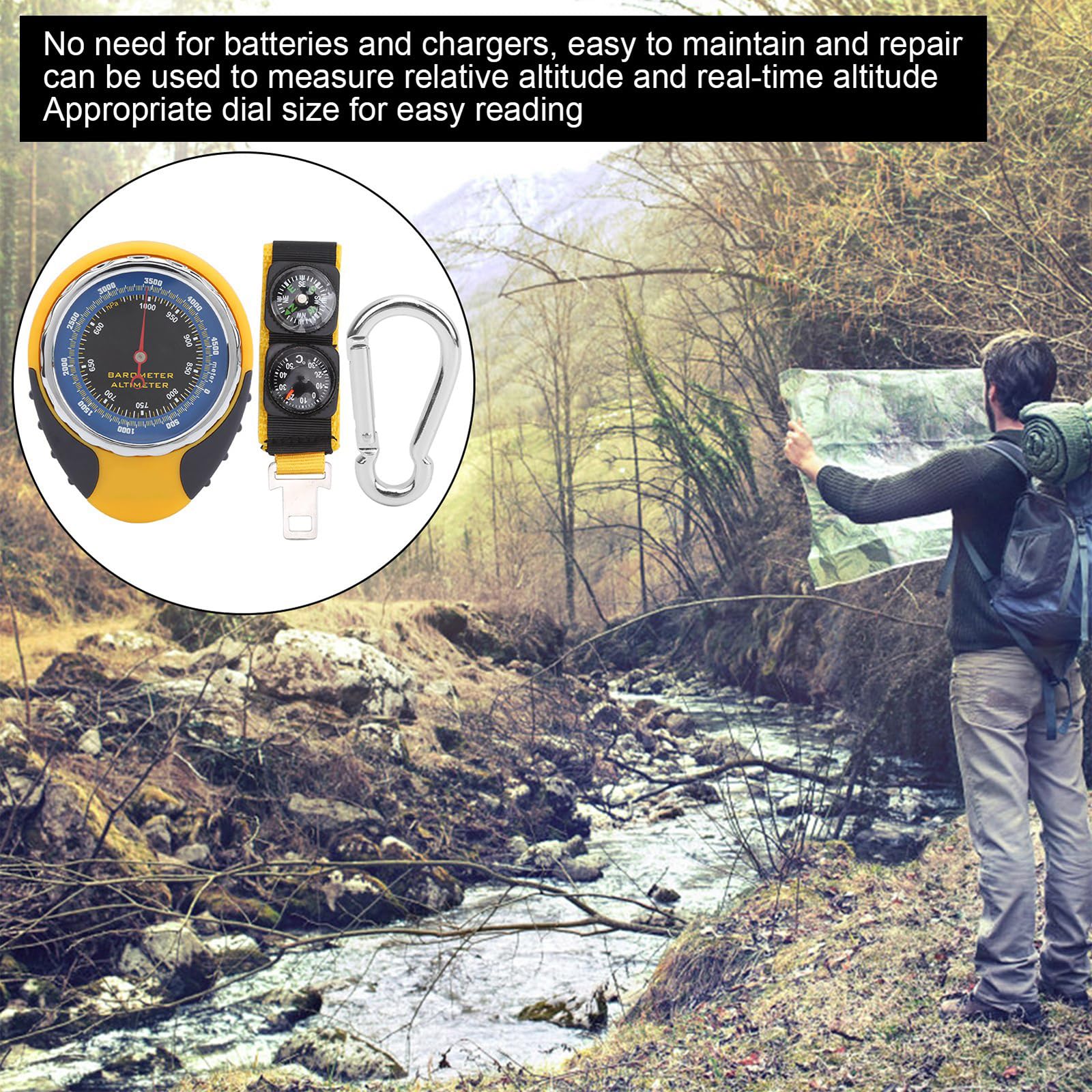 Barometro con Bussola Altimetro Termometro, 4 in 1 Stazione Meteo Analogica, Multifunzione Bussola da Campeggio Trekking per Arrampicata Escursionismo Pesca Esterni