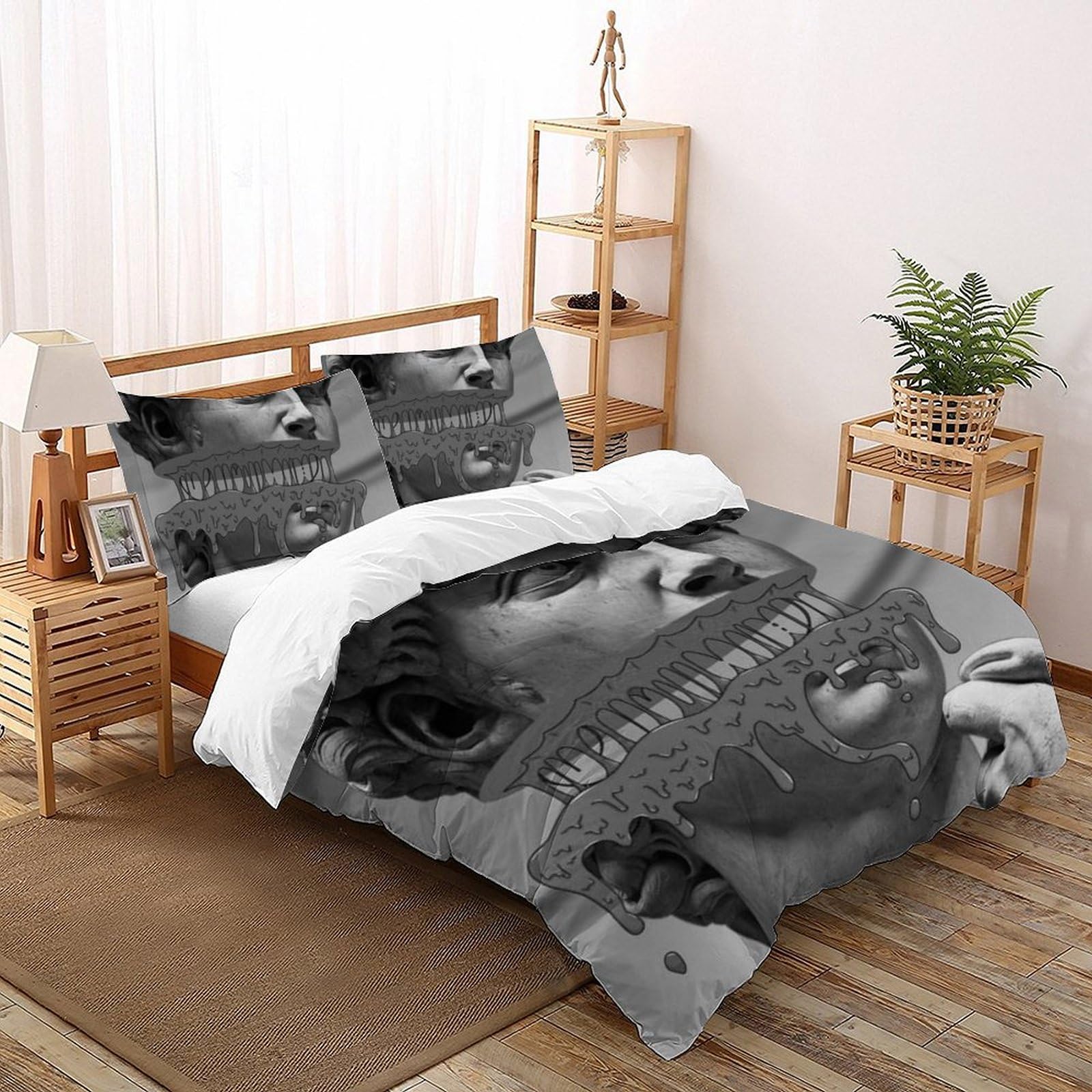 Housse de couette 200x200cm statue de pierre microfibre parure de lit double sans repassage