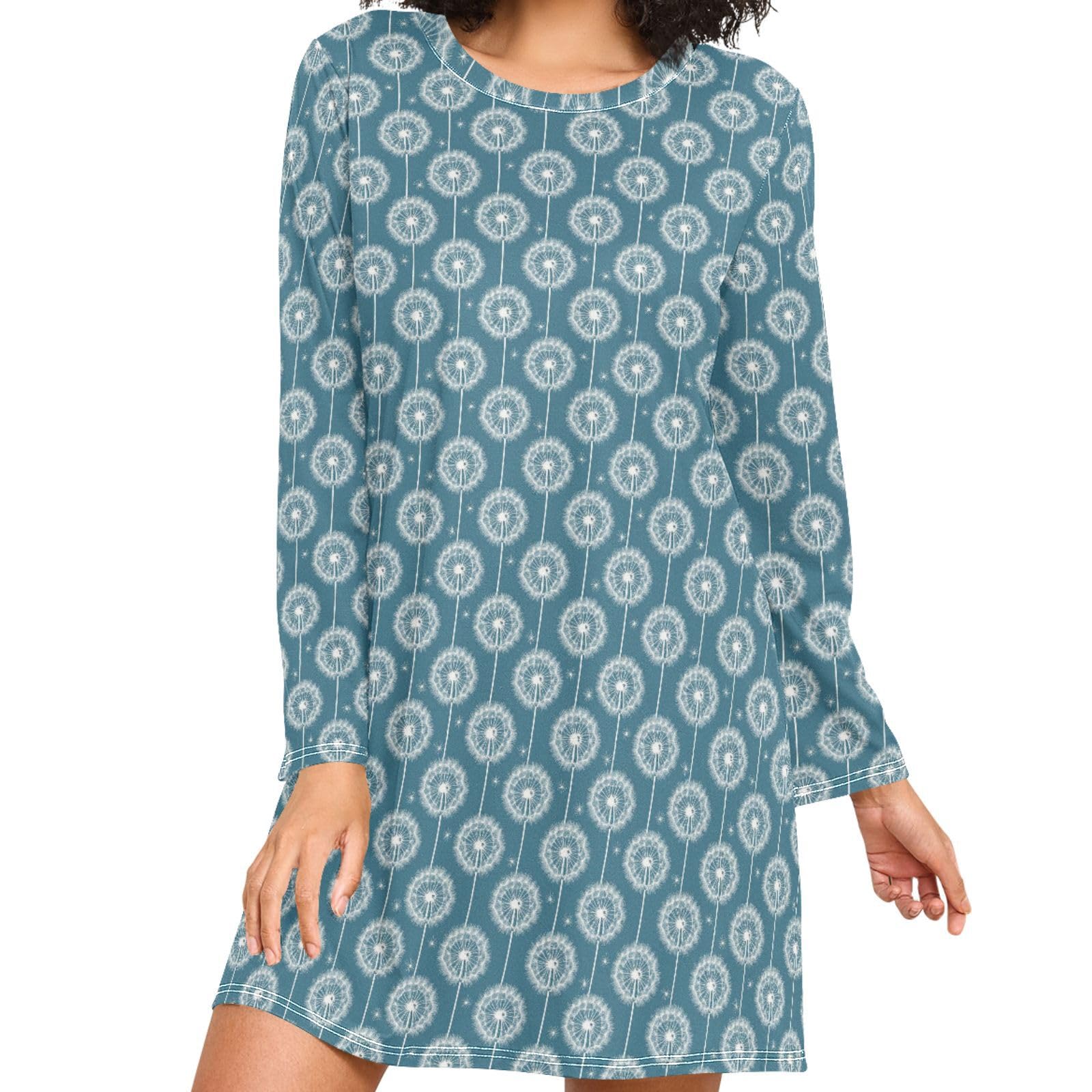 Schlafkleid mit langen Ärmeln, lockere Passform, Rundhalsausschnitt