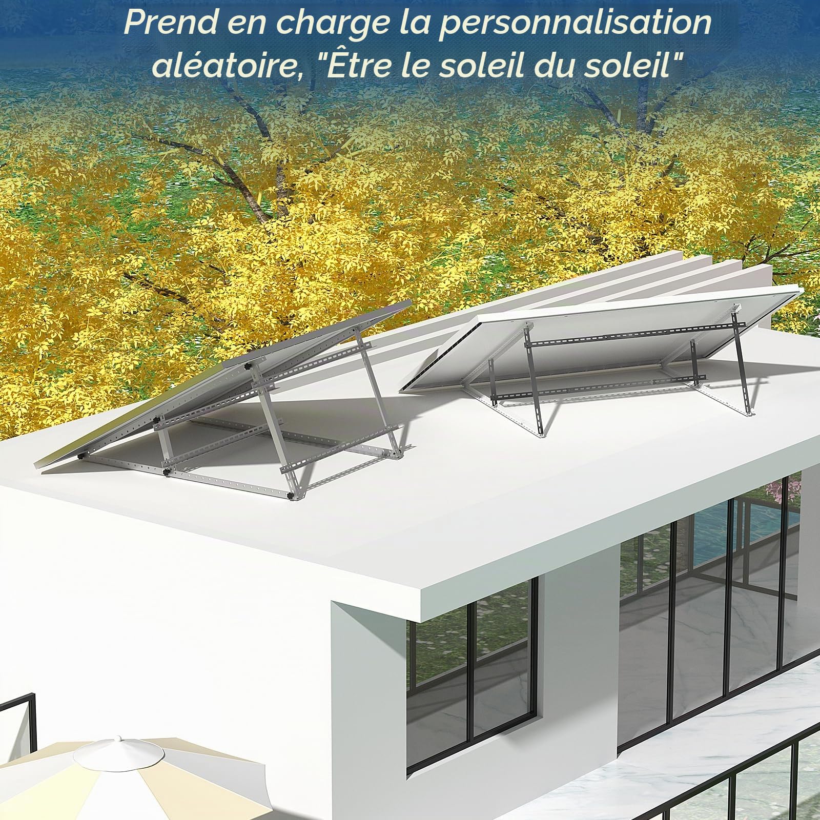 Lot de 2 supports pour centrale électrique de balcon - 117 cm - Support de panneau solaire plat pour panneaux solaires - Angle réglable de 0 à 90 ° - Compatible avec les panneaux solaires de 100 à 600