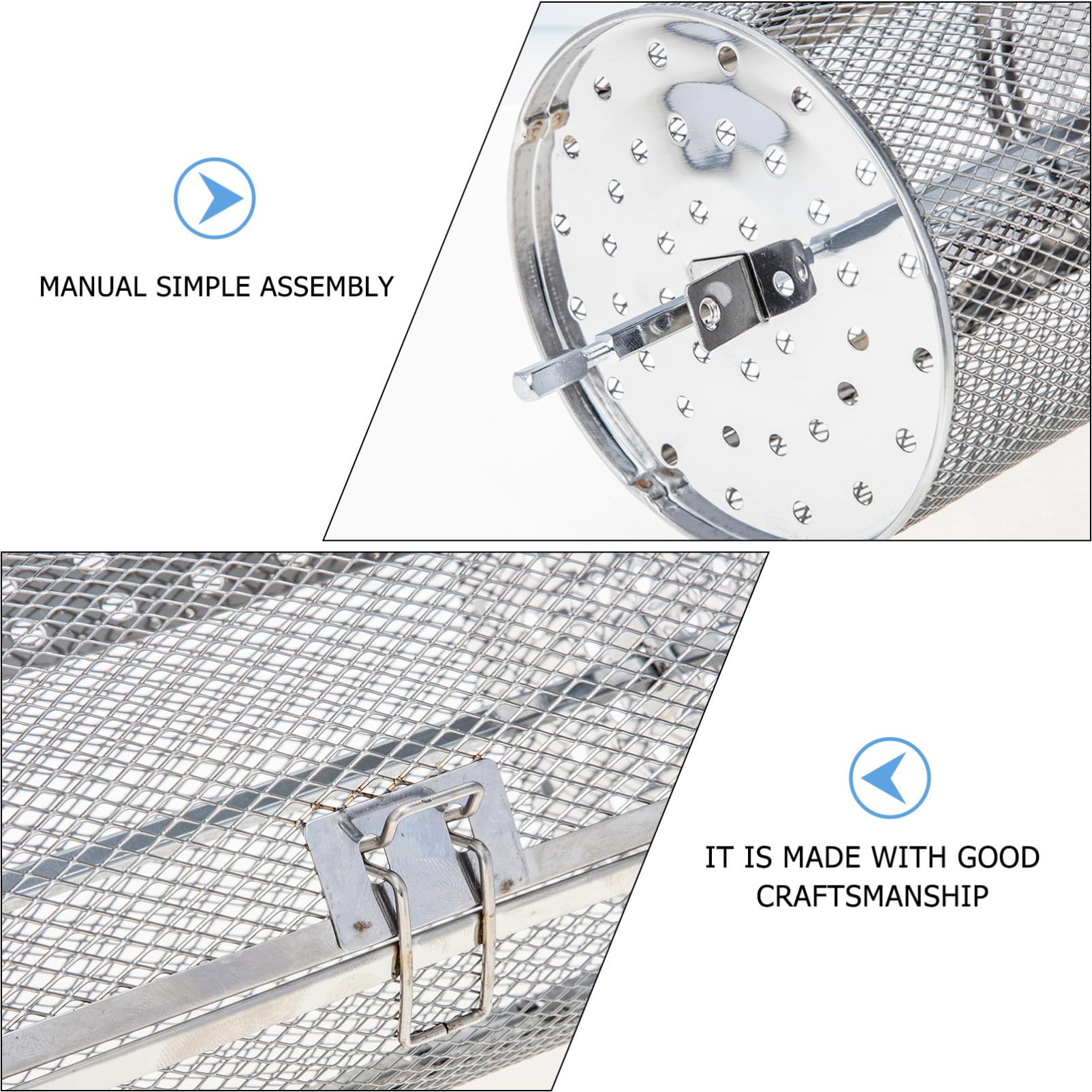 Jaula Giratoria para Barbacoa de Acero Inoxidable Resistente la Oxidación Accesorio Práctico para Asar Nueces y Carne Horno Eléctrico y Freidora de Aire Incluye Cesta y Eje para