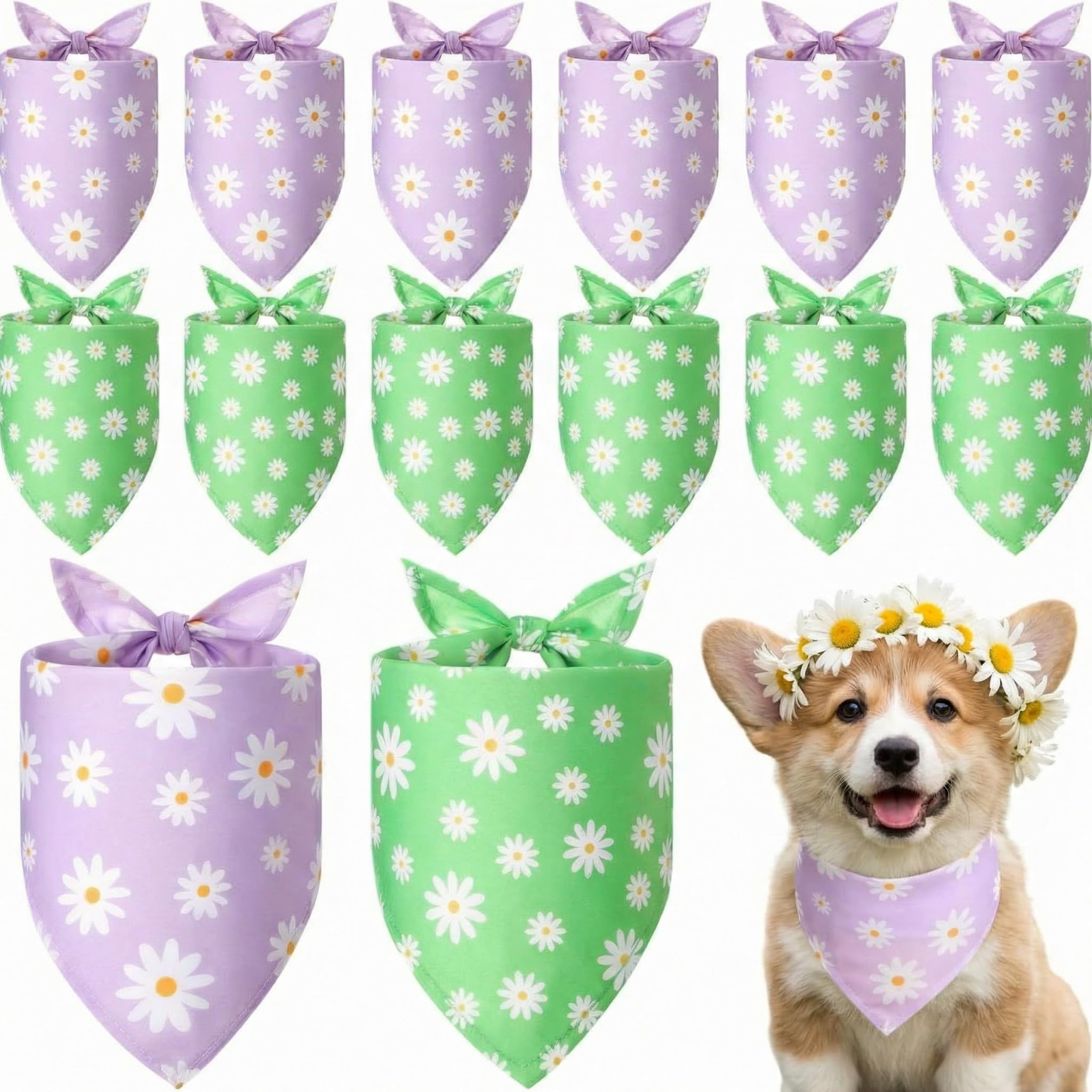 Weewooday 12 Pieces Flower Dog Bandanas Daisy Bandanas for Dogs Floral Pet Kerchief Scarf Bibs for Puppy Small Medium Large Pets Costume Accessories