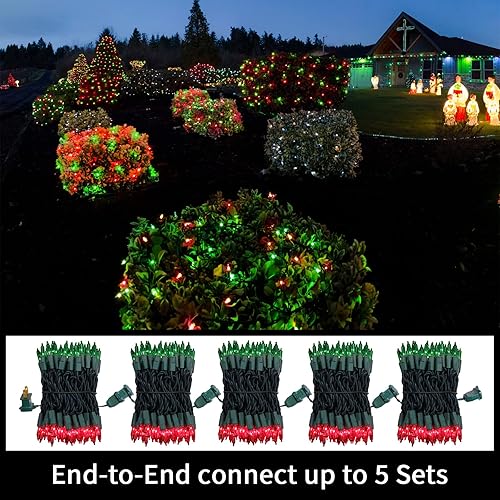 Miniatura 5 de LAMPHOME - Luces de Navidad súper brillantes extensibles 100 luces 19.6 pies con certificación UL, mini bombillas de luz de cuerda para árbol de