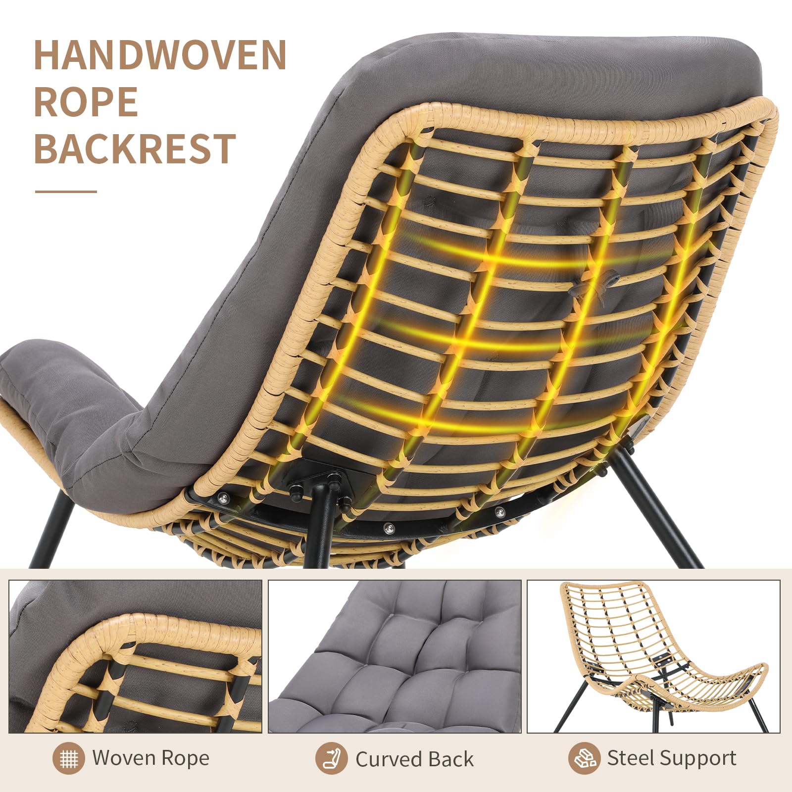 LIFERUN Gartenstuhl mit Hocker, Loungesessel Rattan, Gartensessel Wetterfest, bis 120 kg, Balkonsessel mit Abnehmbarem Kissen, Waterproof, für Garten Balkon Wohnzimmer Hof Schlafzimmer Terrasse, Grau