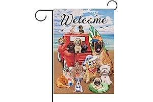 Welcome Summer Dogs Red Truck Beach Garden Flag Double Sided, 12x18