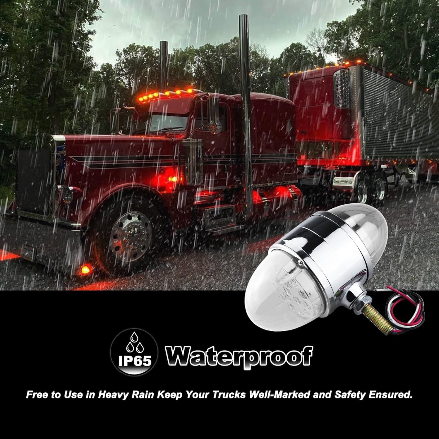 Watermelon Turn Signal Lights for Semi Truck Dual Revolution Red Amber DOT Approved 34 LEDs Clear Lens Chrome Auxiliary for Freightliner Peterbilt Kenworth Mack Western Star
