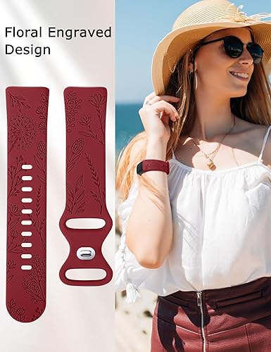 Miniatura 6 de Minyee Paquete de 3 bandas grabadas florales compatibles con Fitbit Charge 6 bandasFitbit Charge 5 bandas para mujer, lindo diseño de flores de
