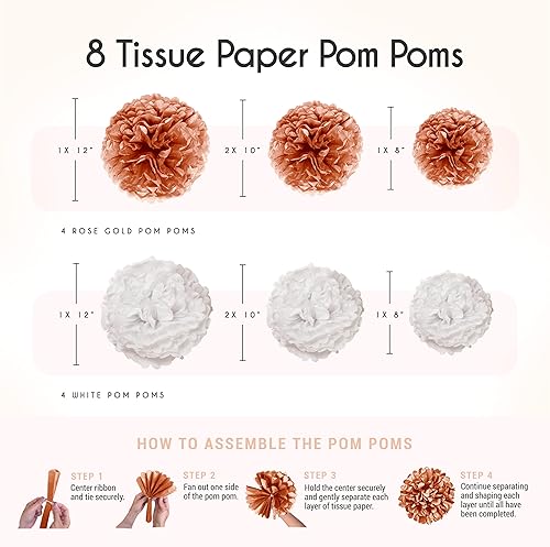 Miniatura 5 de EpiqueOne 41 piezas de decoración de cumpleaños de oro rosa para niñas | Incluye pancarta de feliz cumpleaños, decoración de pastel, pompones de