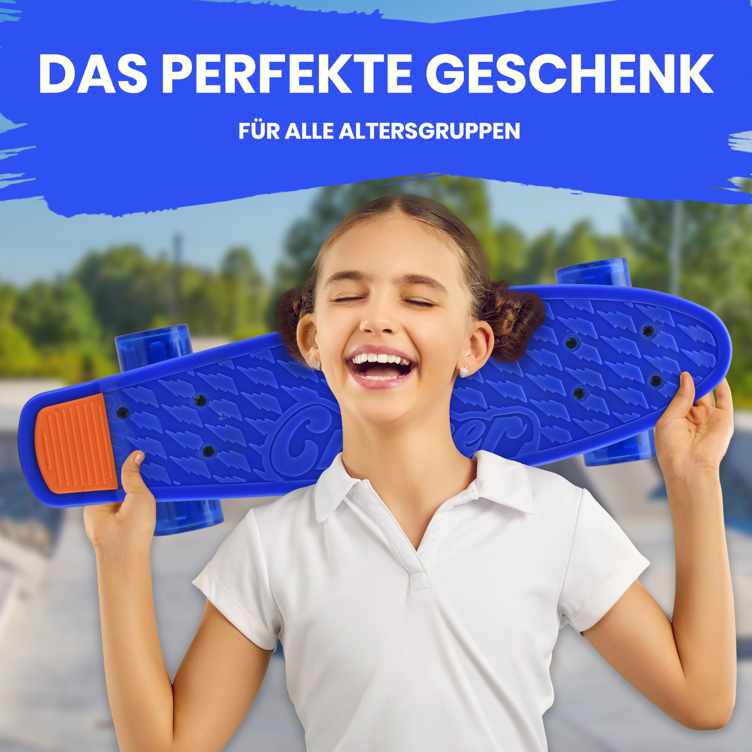 Hurtle Skateboard Kinder ab 6 Jahre, Mini Skateboard mit LED Leuchtrollen, 55cm Pennyboard mit Anti- Rutsch Deck für Mädchen & Junge, Cruiser LED, Kaykay- für Anfänger & Fortgeschrittene, Max100kg