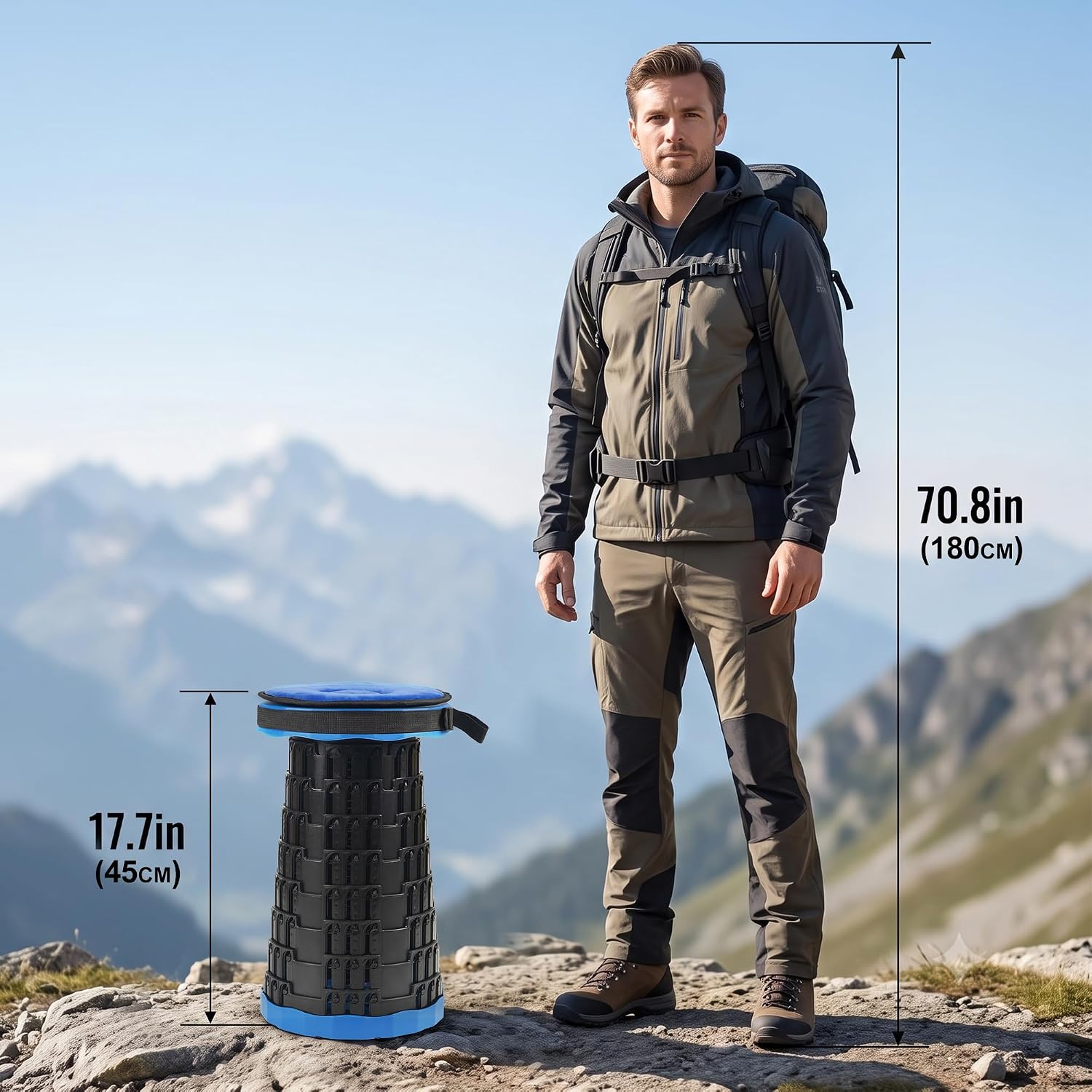 getlstub Collapsible Stool with Removable Cushion, 3-17.7 in, 400 lb | Adjustable telescoping Folding Stool with removable cushion and carry strap for camping, fishing and outdoor events.