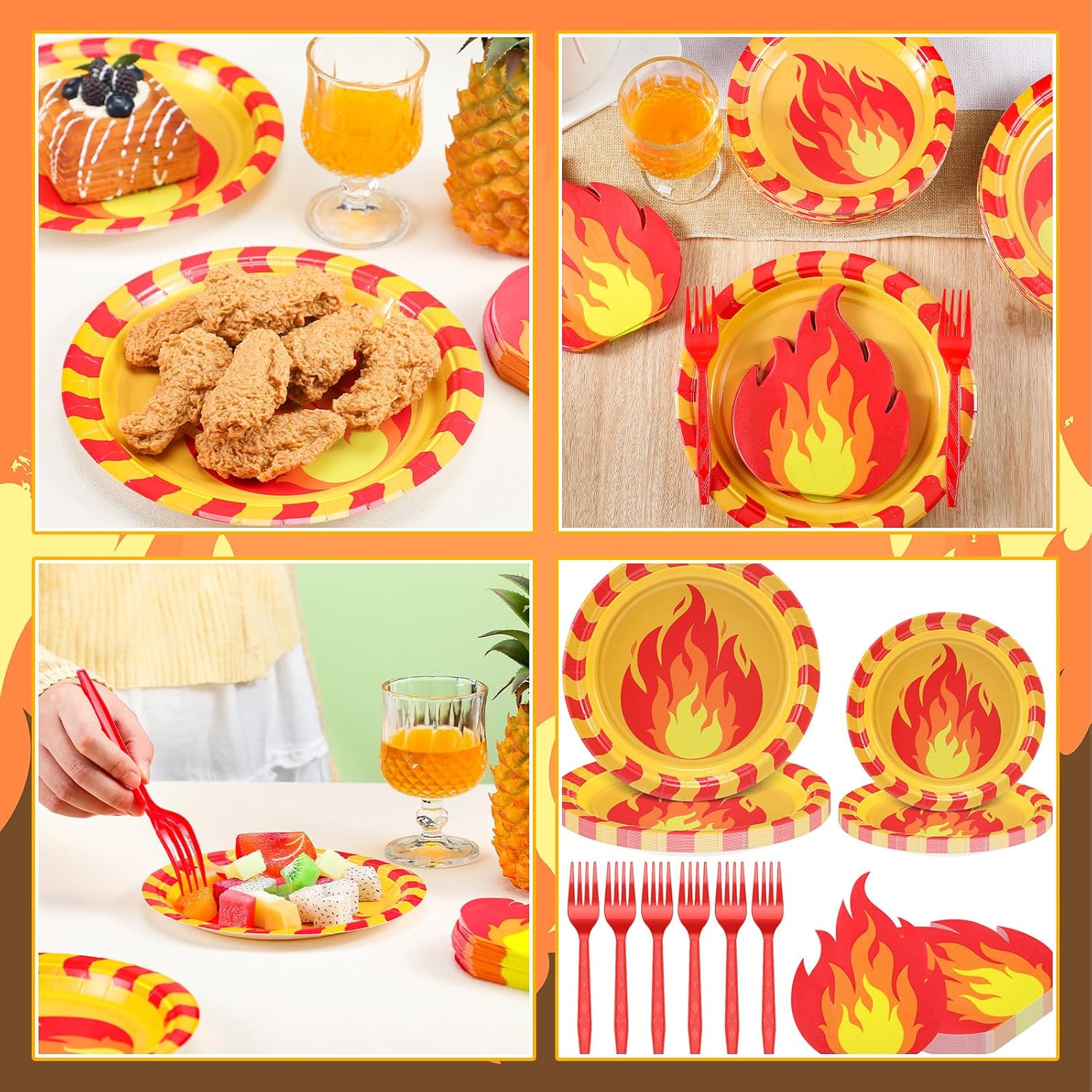 125 Pcs Fire Party Supplies Decoration Include 50 9 and 7 Inches Paper Fire Plates 50 Disposable Flame Cocktail Napkins 25 Red Plastic Forks for Firefighter Fireman Party Tableware Supplies - Image 5
