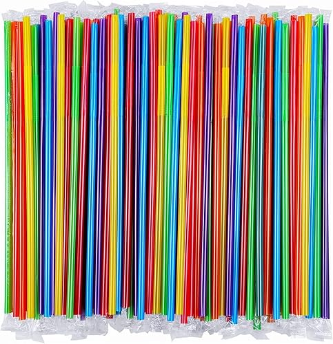Envueltas individualmente 200 popotes de plástico flexibles coloridos, pajitas flexibles y coloridas para fiestas, popotes extralargos de 13
