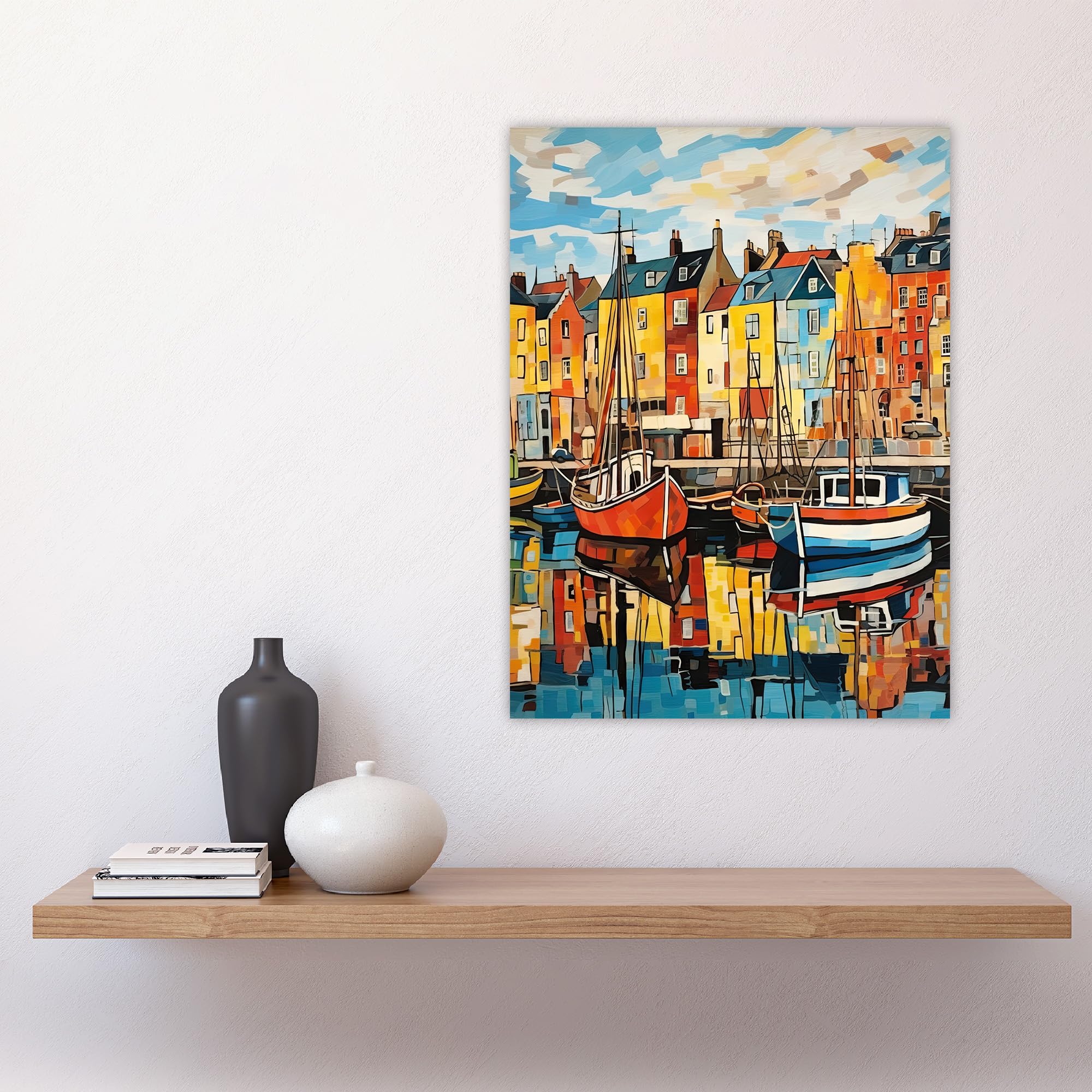 Artery8 Harbour Boats Edinburgh Port Of Leith Scotland 1963 Vibrant Painting Large Wall Art Poster Print Thick Paper 18X24 Inch - Image 4