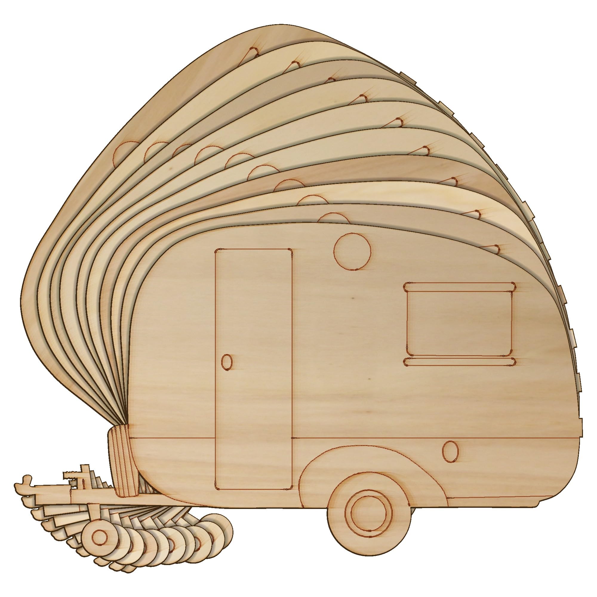 10 mini caravan in legno a forma di lato con 3 mm di strato (20 x 34 cm, senza foro)