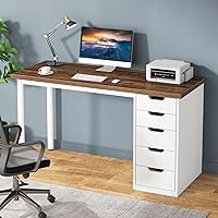 Tribesigns 47 Inch Computer Desk with 5 Drawers & Reversible Cabinet - Rustic Brown Home Office Desk for Small Spaces, Modern Laptop Study Table