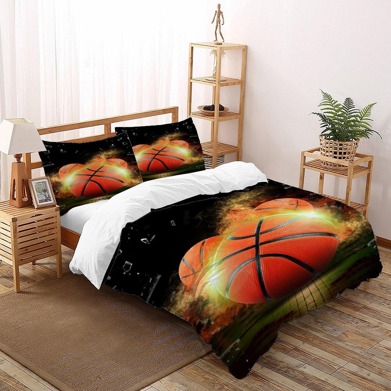 Housse de couette basketball à motif imprimé 3D avec fermeture éclair pour lit Super King
