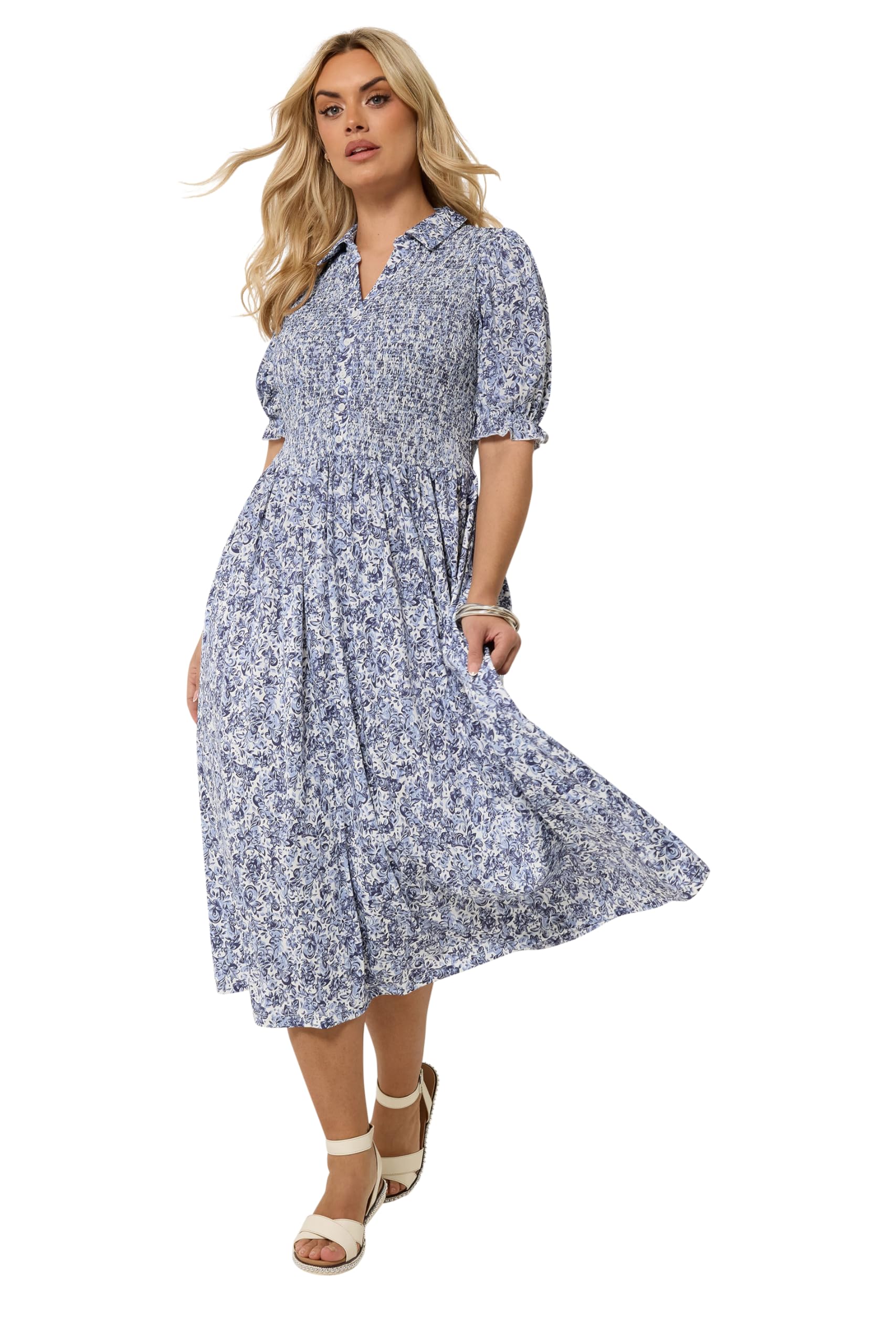 Yours Women's Blue Floral Midi Dress In Size 20