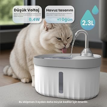 Automatic Cat Water Dispenser Ultra Quiet Cat Water Dispenser 2.3 Lt (Transparent, Standard) Aquata Adjustable Faucet Cat Water Filter Cat Water Waterfall ATAPET with 40db Usb Connection