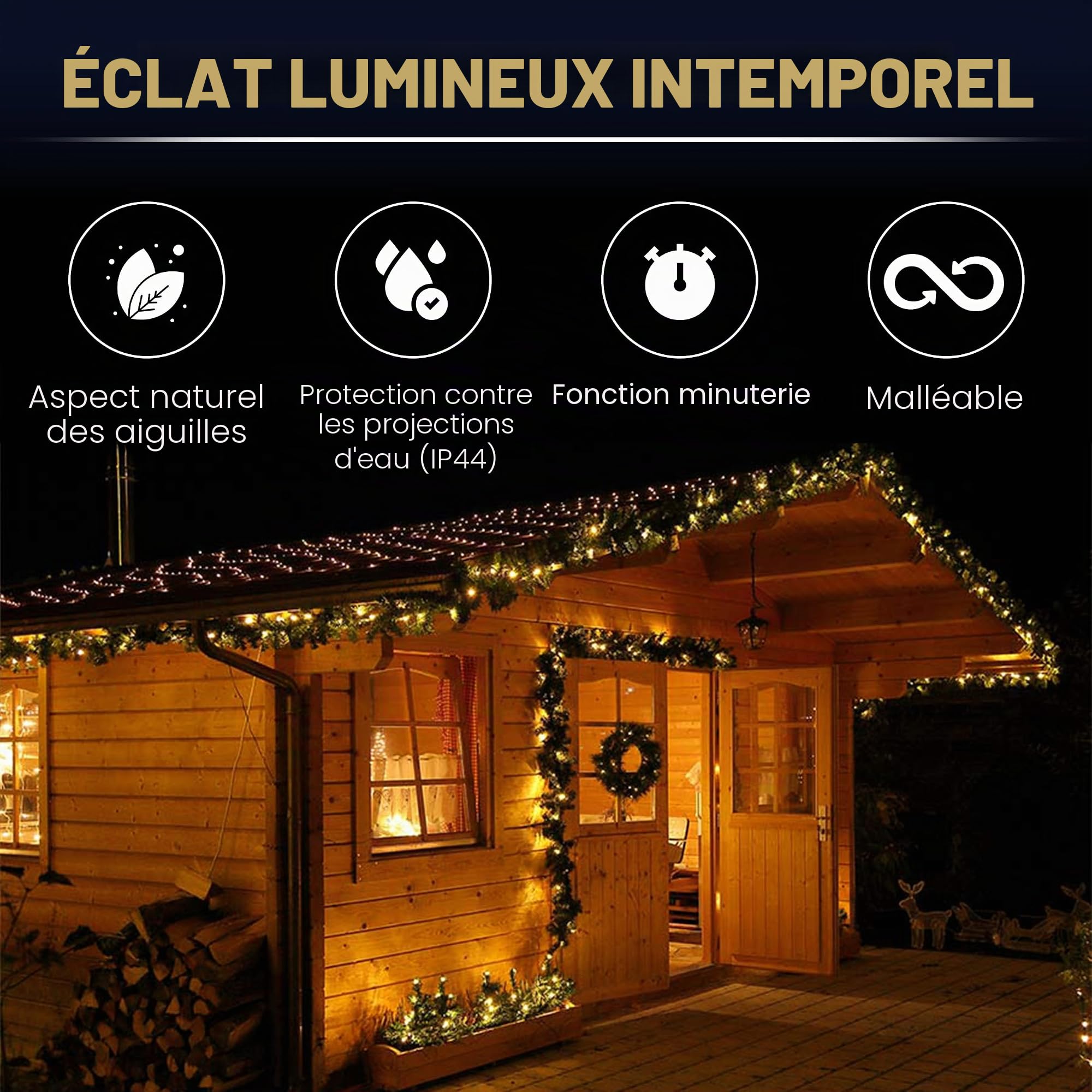 Guirlande Lumineuse Noël Imitation Sapin 5 m 80 LED extérieur