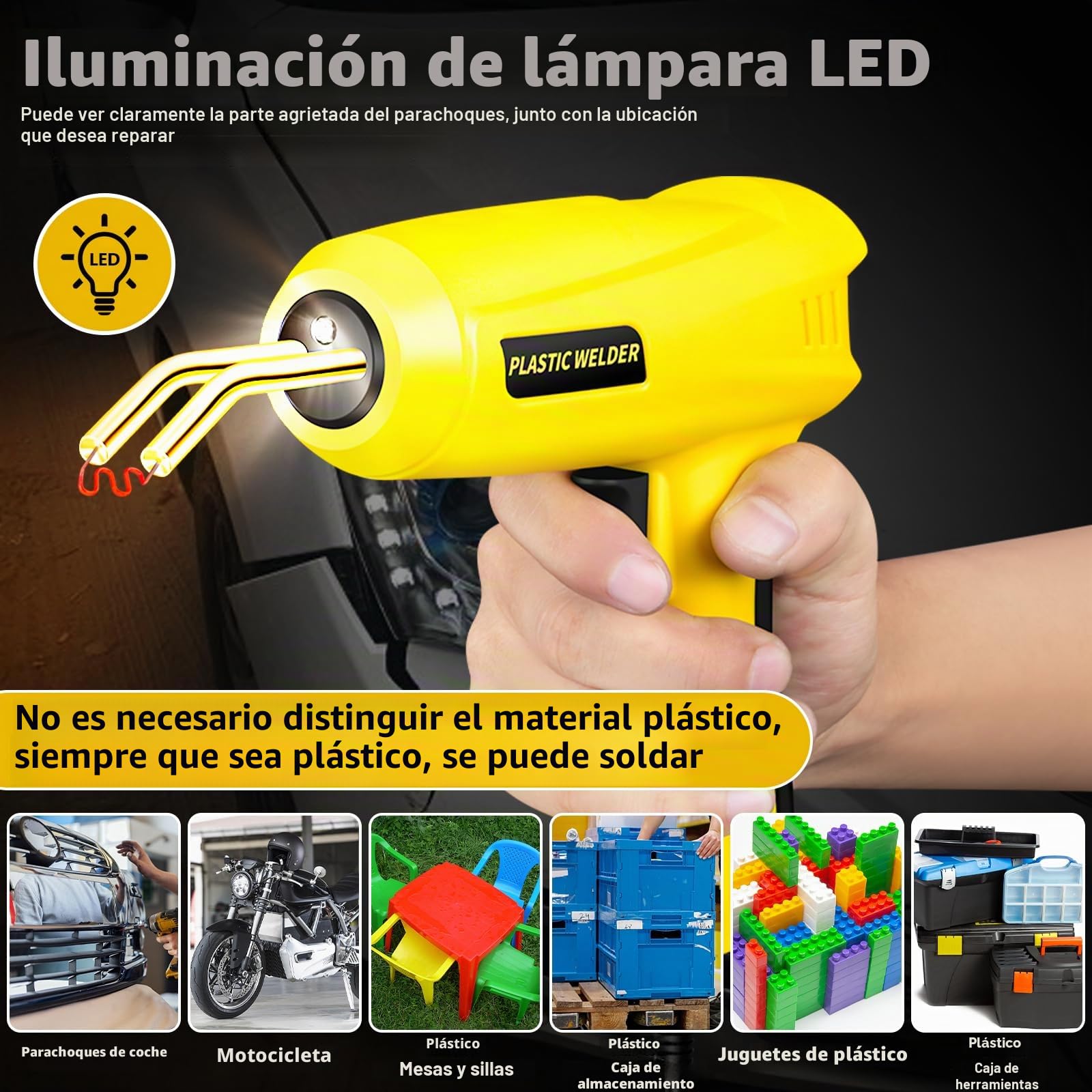200W Soldador de Plástico, 2 en 1 Plástico Soldadura Máquina para la Reparación de Parachoques de Coche con 1000PCS Grapas, Kit Reparación de Plástico para Reparación Parachoques