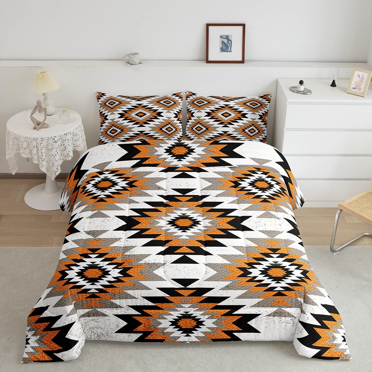 Set Copripiumino Queen 100% Cotone - Motivo Geometrico Sudoccidentale Stile Tribale, Marrone, Con 2 Federe, Biancheria Da Letto Per Camera Da Letto - 3