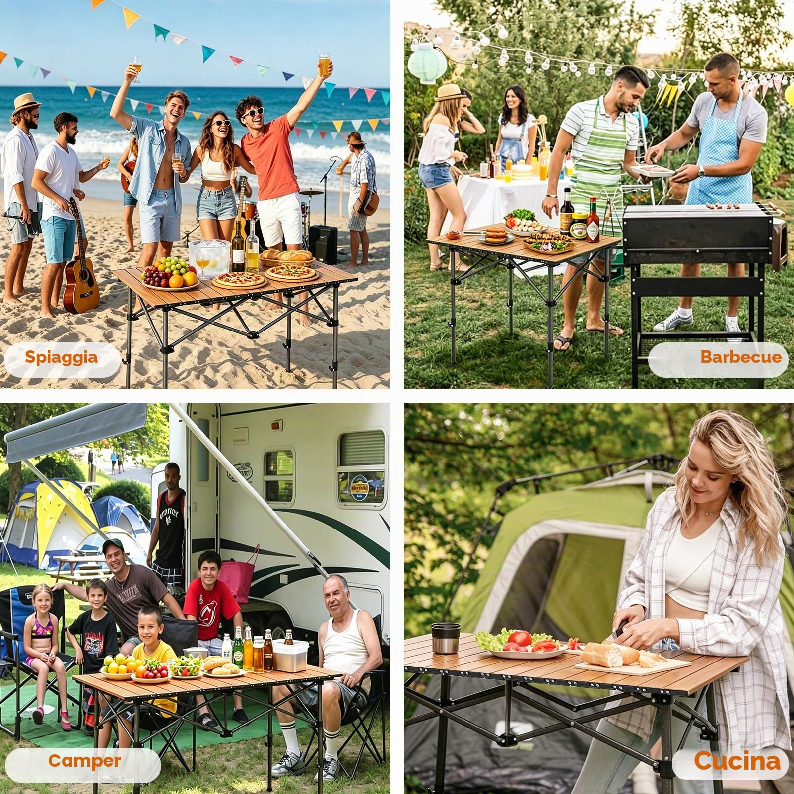 Tavolo da Campeggio Pieghevole 95 x 55 cm,Tavolino Portatile Pieghevole Altezza Regolabile 50-80 cm,Piano Arrotolabile,Peso Massimo 60 kg da Giardino Picnic Barbecue Pesca,e Outdoor