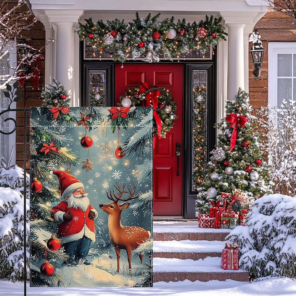 Winter Gnome Garden Flag for Outside Christmas Reindeer Snowflake Welcome Yard Flag 12x18 Inch Double Sided Burlap Holiday Farmhouse Outdoor Flag Home Decoration - Image 2