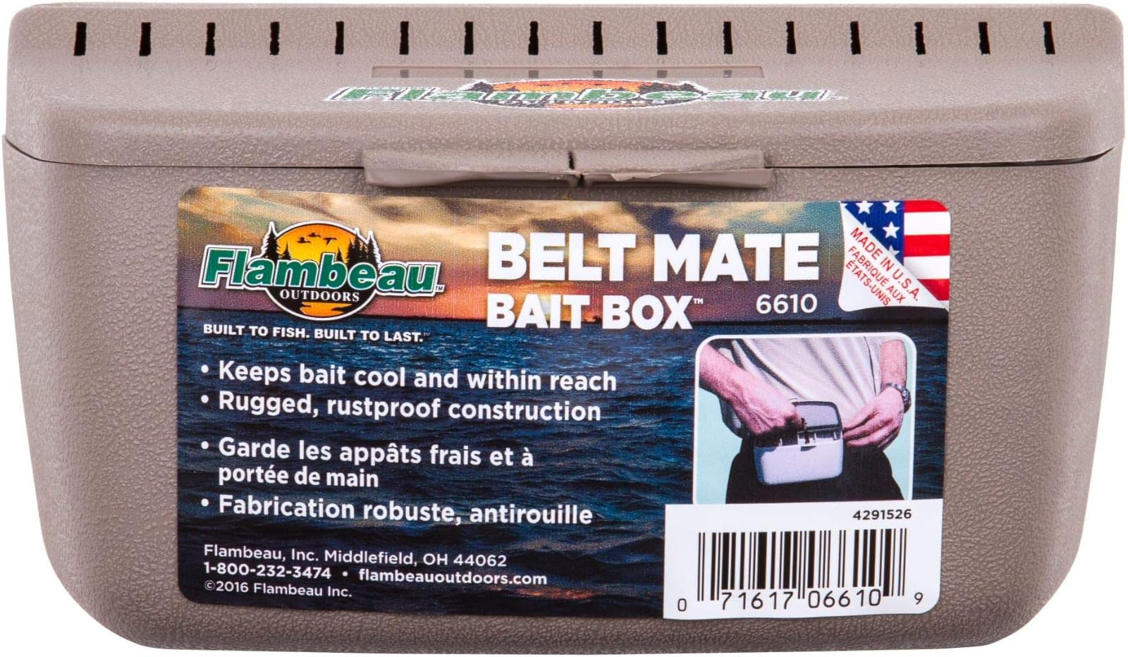 Flambeau Outdoors 6610 Belt Mate Bait Holder, Fishing Accessory Attaches to Belt, Tan
