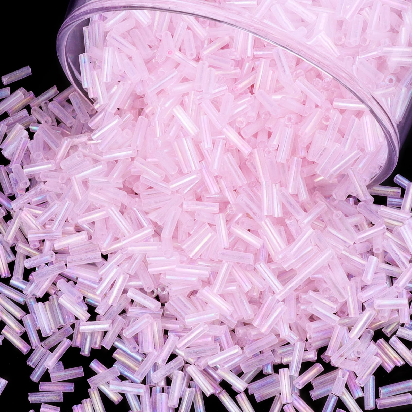 4000 Stück Rosa Röhrenperlen,Tube Perlen für Armbänder, 7x2mm Gerade Röhrchen Perlen, Kleine Glasperlen Bastelperlen für DIY Halskette Ohrring Handwerk