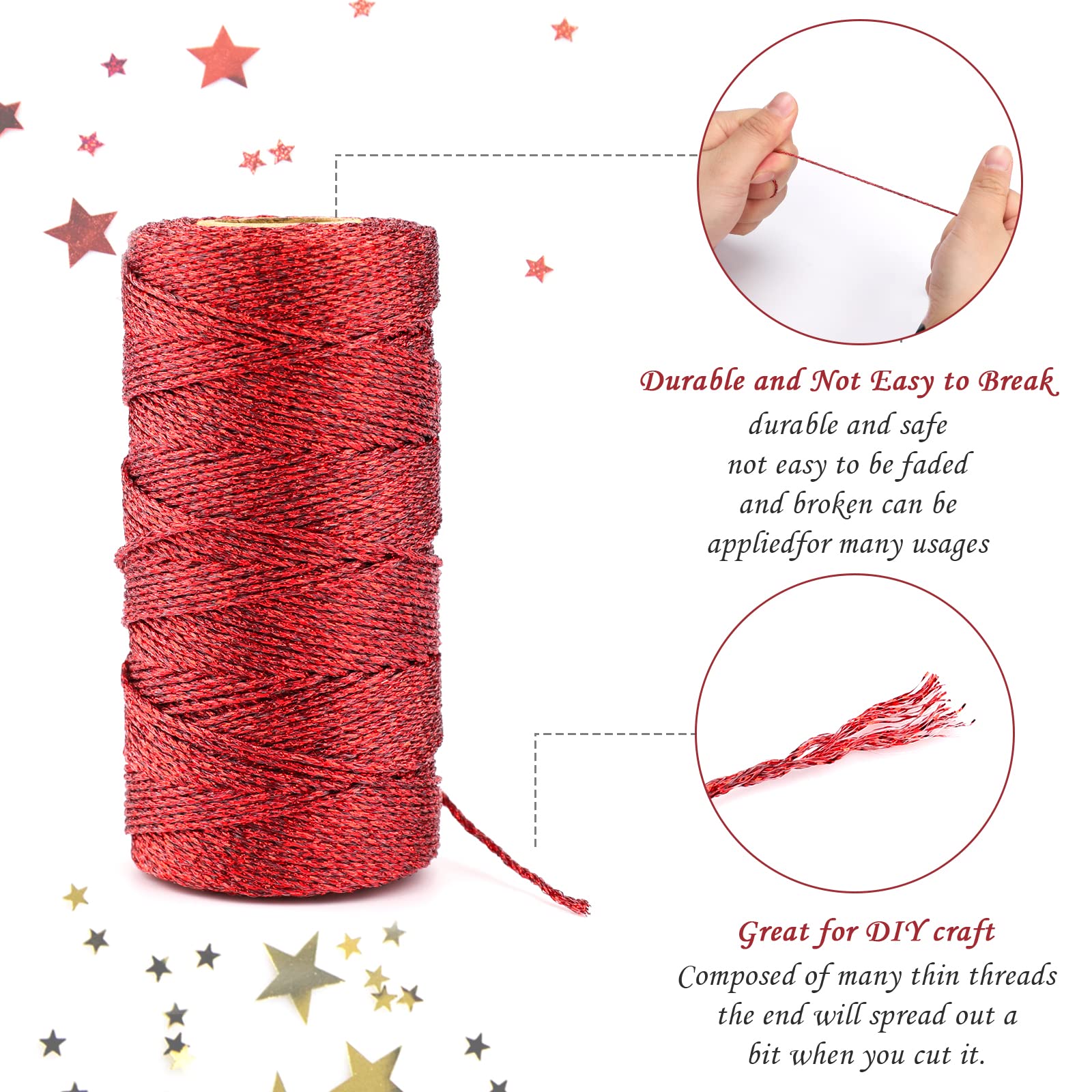 Lot De 2 Rouleaux Ficelle Rouge Noël 100M X 1,5 Mm – Cordelette Décorative Inélastique Idéale Pour Emballages Cadeaux, DIY Et Déco Artisanale