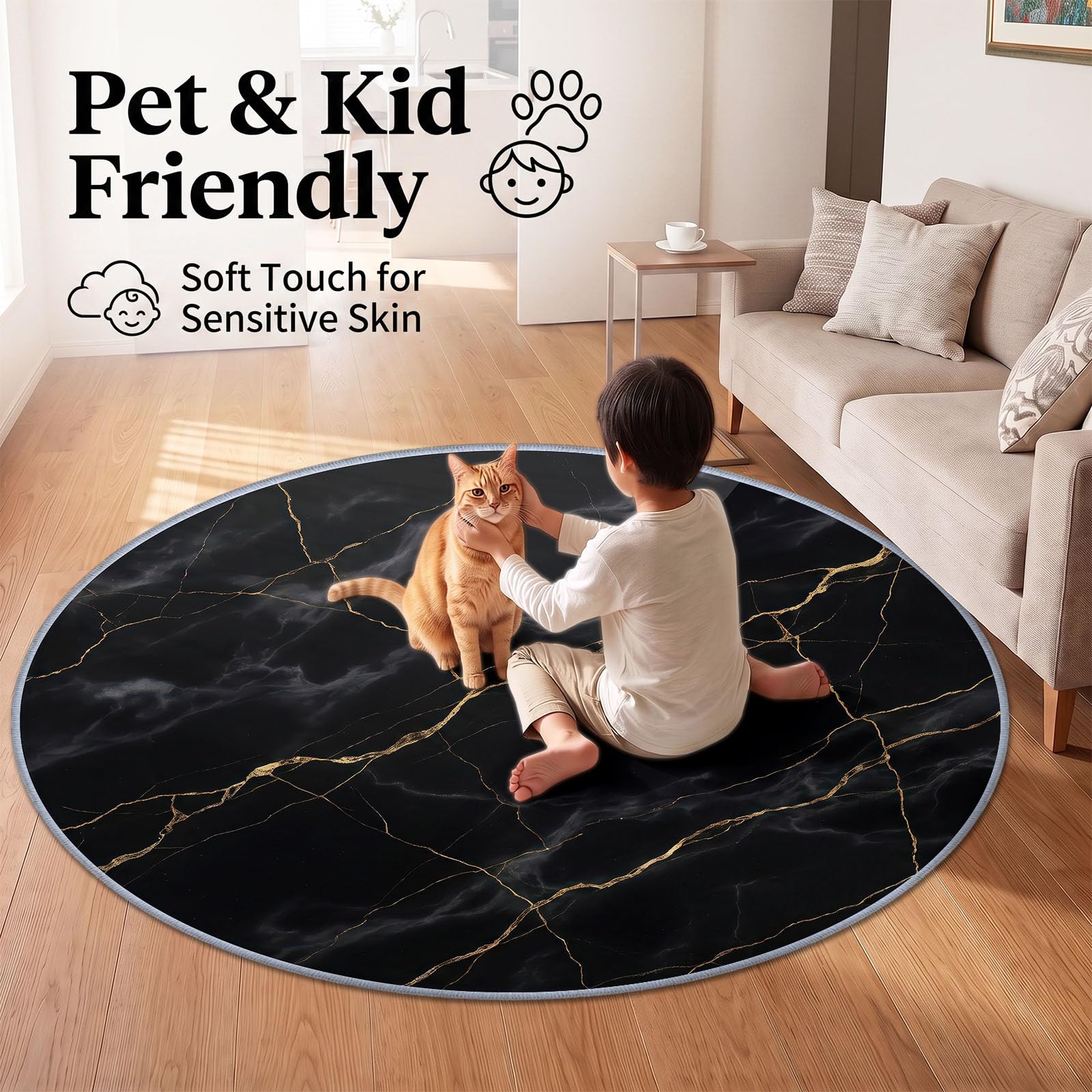 Marble Cracks - Tappeto lavabile, 100 cm, colore: nero