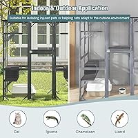 Vista 9 de PETSITE Casa grande de madera para gatos, 71 pulgadas de alto para exteriores con techo de asfalto resistente a la intemperie, condominio de perrera