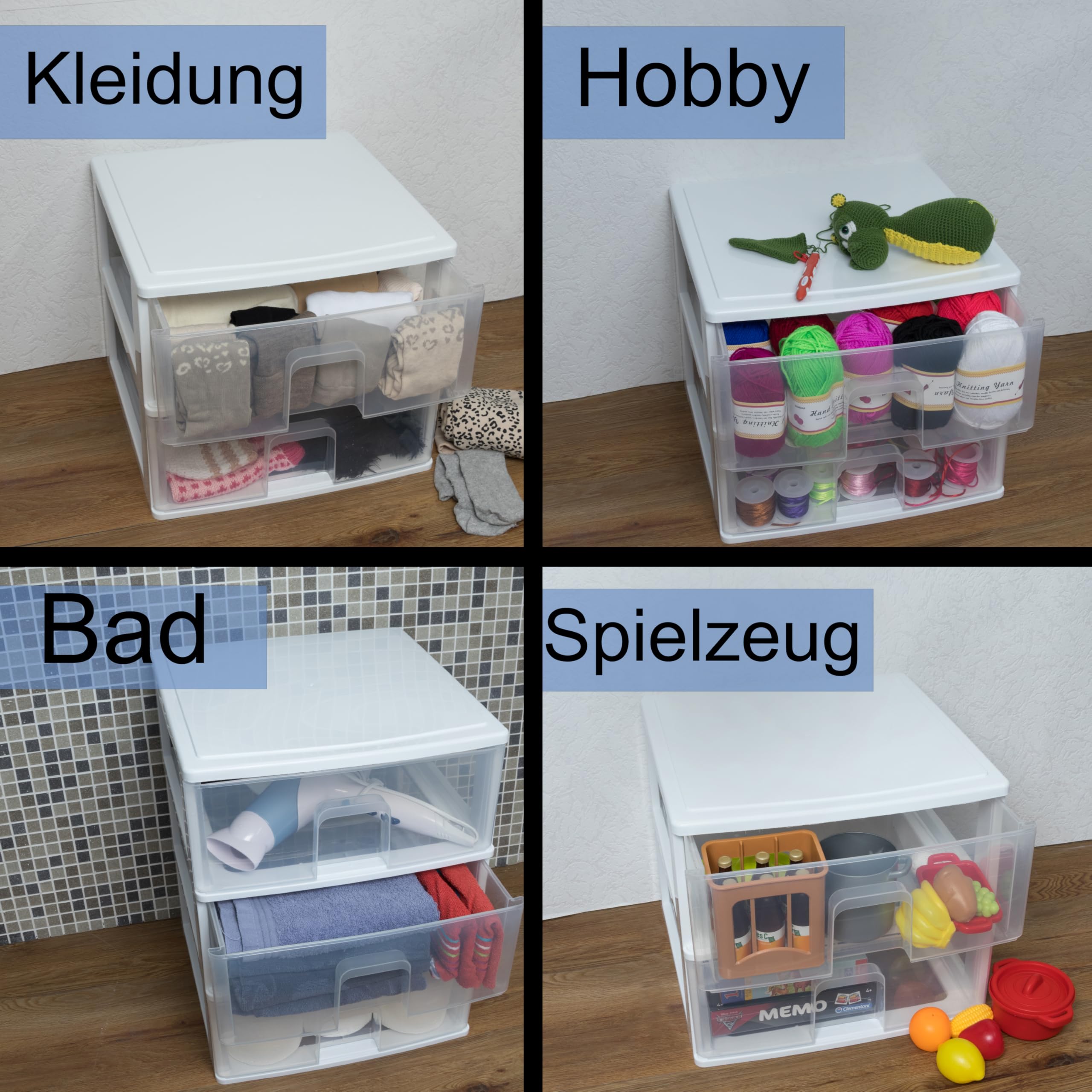 Schubladenbox 2 großen Schubladen 38x37x32cm weiss-transparent Kunststoff