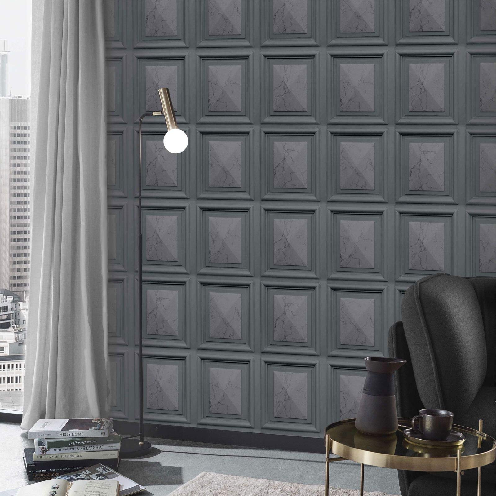 Buy Imitations Marble Wood Panel Effect Wallpaper Grey Erismann 631947