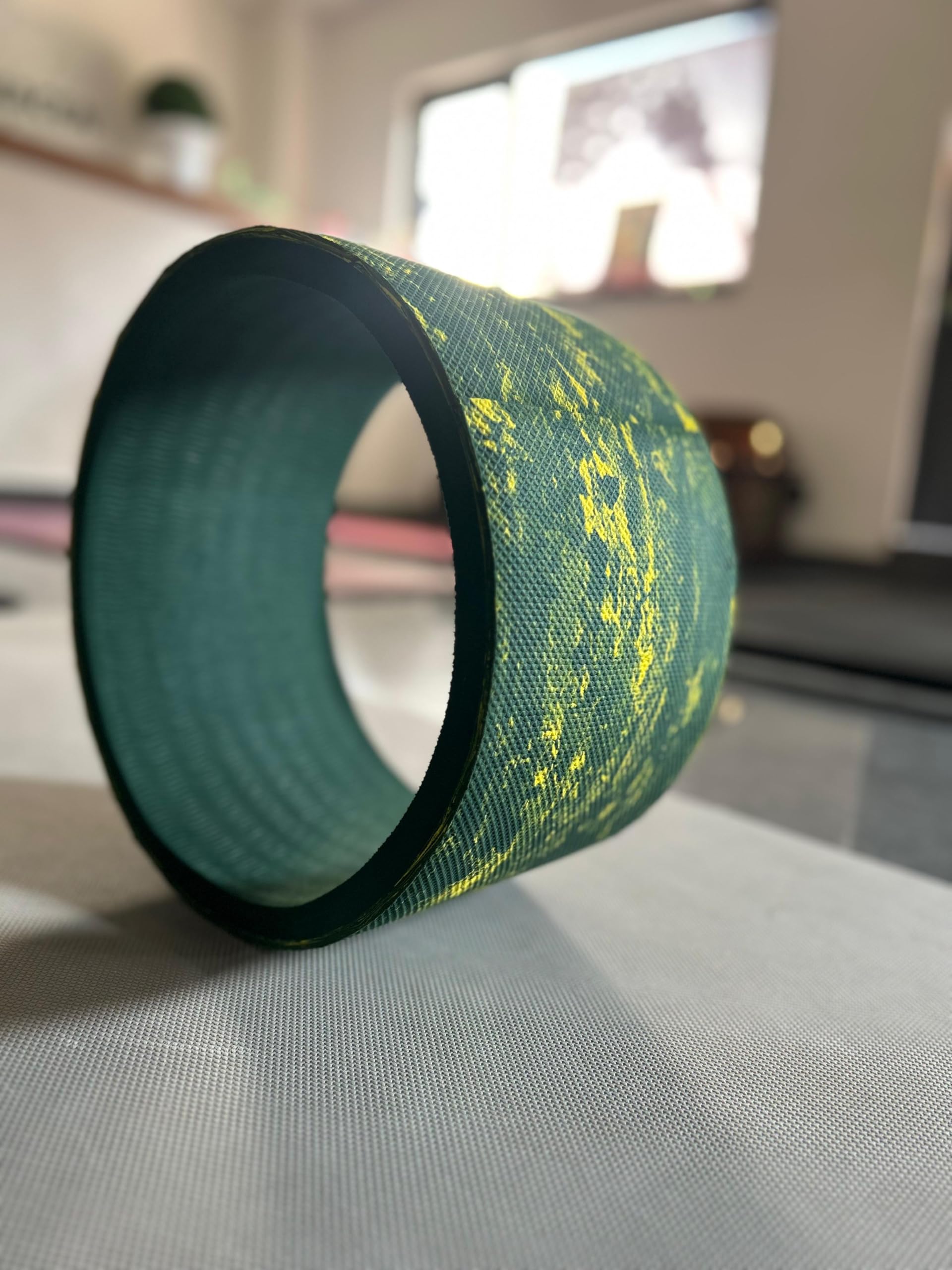Premium Yoga Wheel, TPE Material, Large Size Back Stretcher, Green and Yellow Pattern