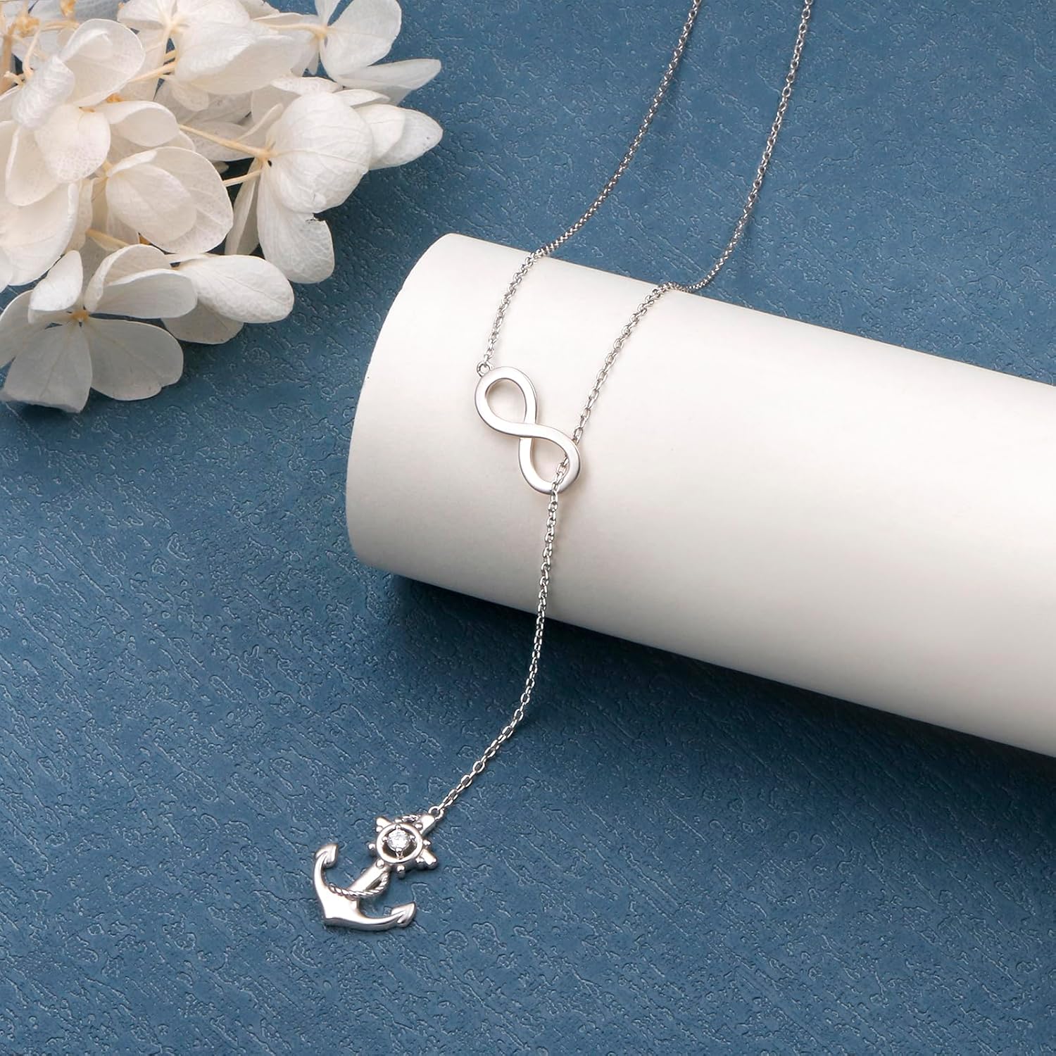 FLYOW Infinity/Cross/Edelweiss Y Necklace 925 Sterling Silver Adjustable Lariat Style Angel Necklaces for Women Girls Commemorative Birthday Christmas Gifts