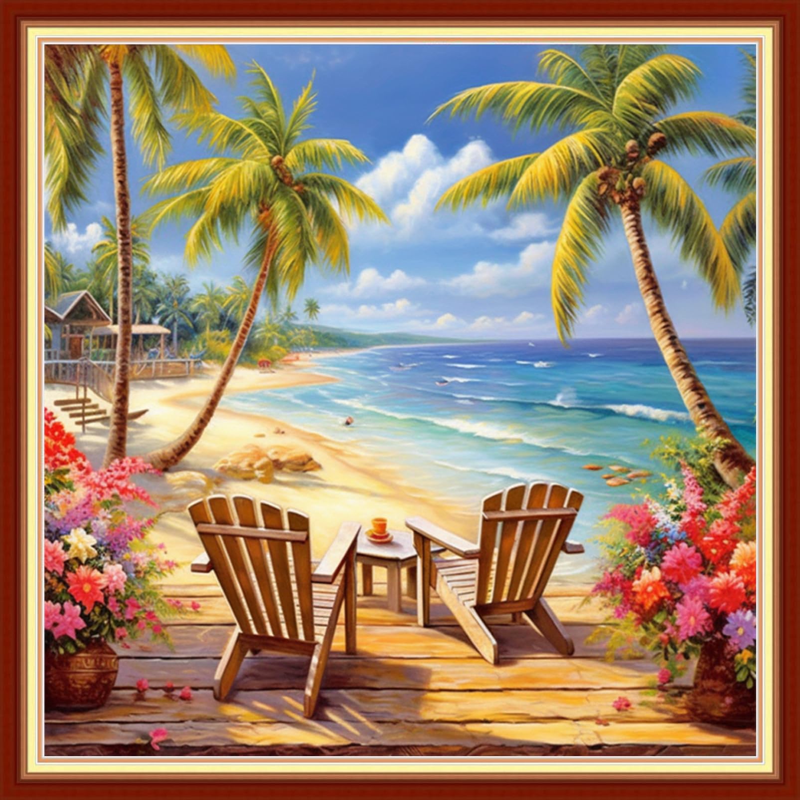 Dooxvey Cross Stitch Kits for Adults Stamped Full Range of Embroidery Starter Kits for Beginners 11CT Printed Cross Stitch Patterns Needlepoint Kits Stamped Crossstitch-Seaside Rest 18x18 inch