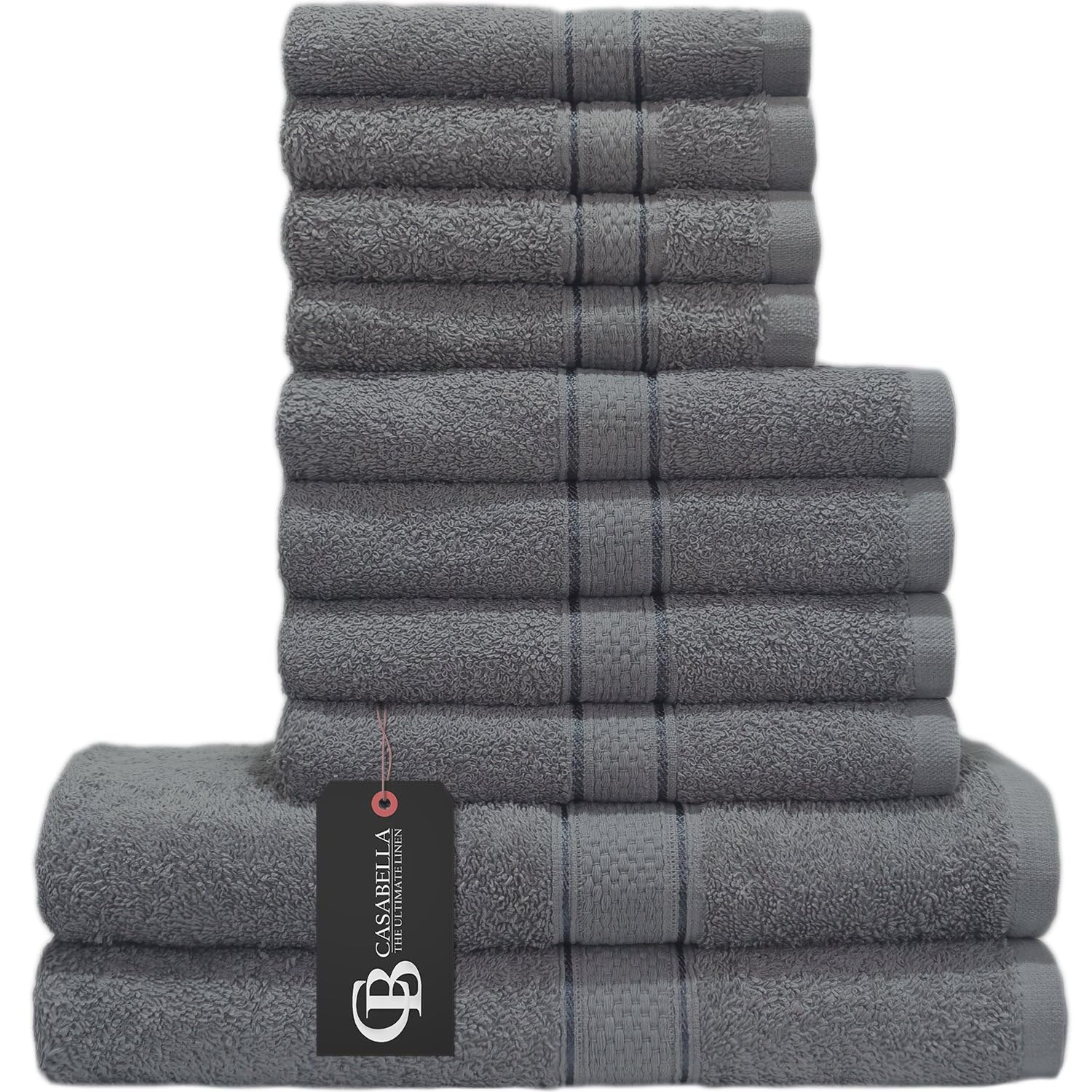 Casabella 10 Piece Luxury Soft Towel Bale Set Face Hand Bath Bathroom Towels_Silver_10 Pieces