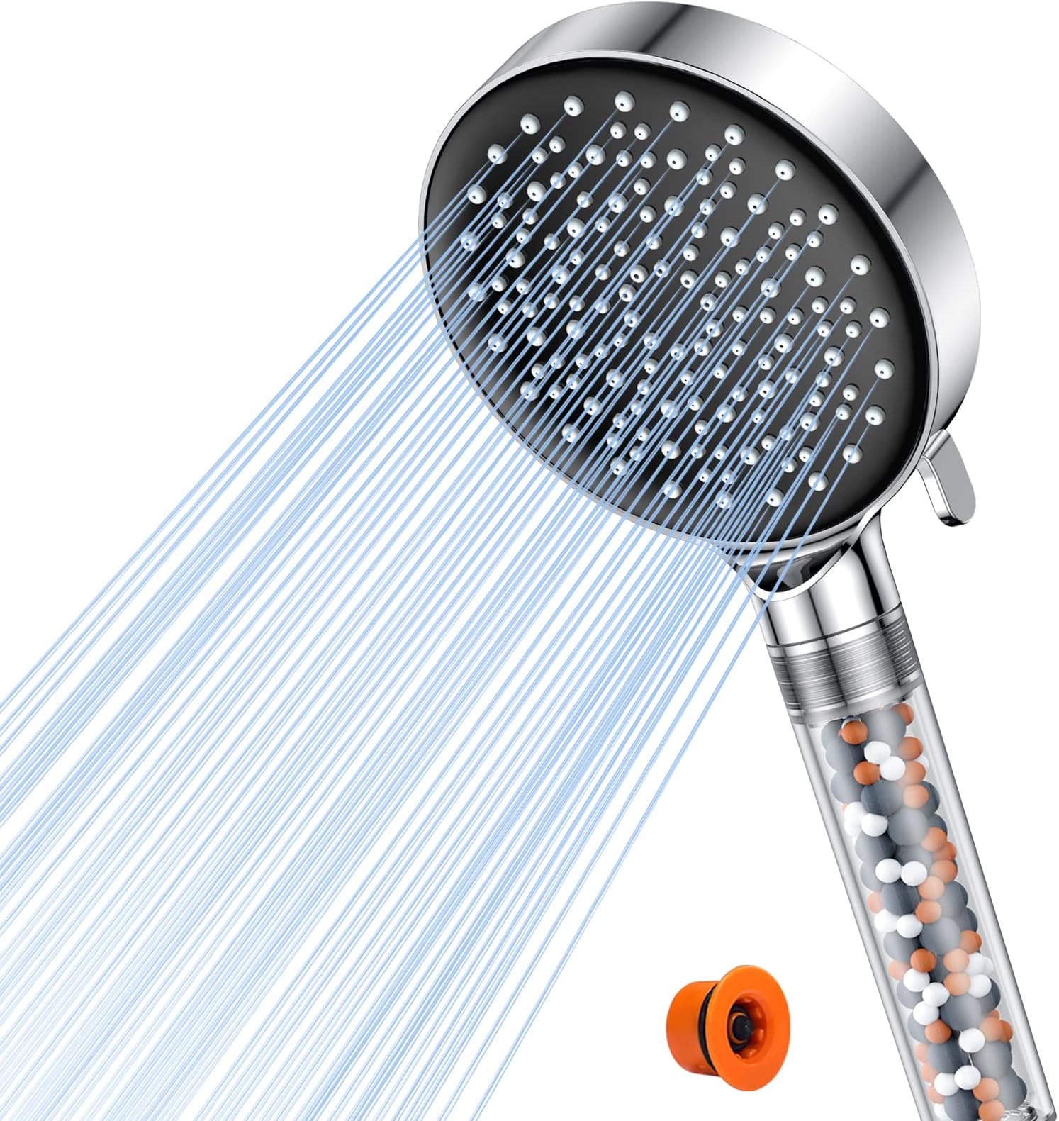 Shower Head Powerful Flow with Filter - YEAUPE Handheld High Pressure Shower Heads with Beads Pressure Boosting Water Saving 6 Modes Showerhead for Hard Water Low Water Pressure for Home Gym