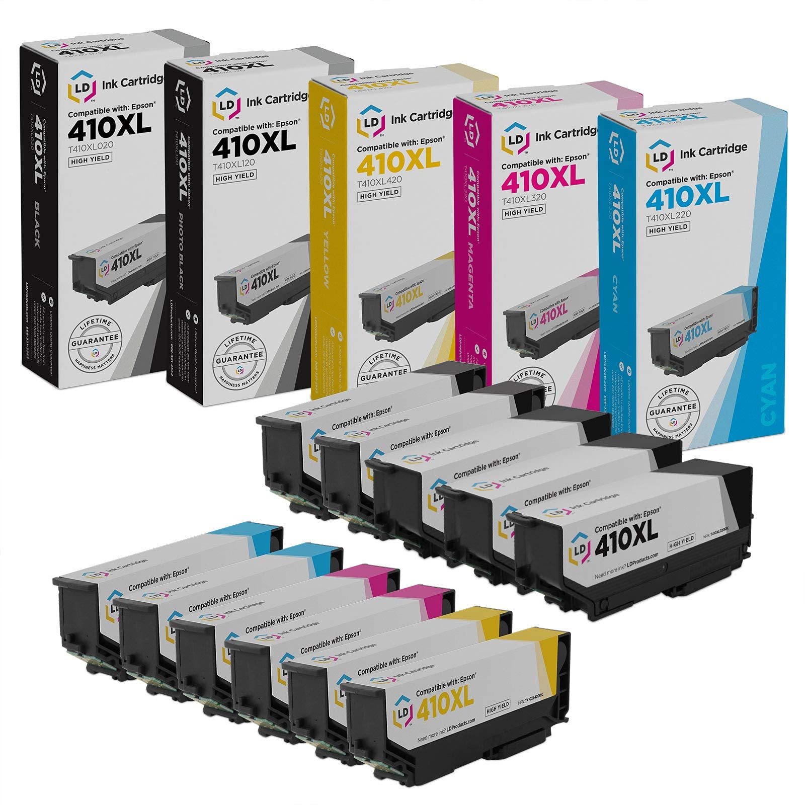 LD Products Ink Cartridge Replacements for Epson 410XL High Yield (3 Black, 2 Cyan, 2 Magenta, 2 Yellow, 2 Photo Black, 11-Pack) for use in Expression XP-530, XP-630, XP-635 & XP-640