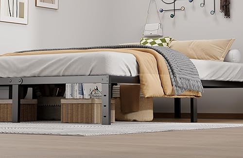 Miniatura 4 de Base de cama de metal tamaño Queen – Base de cama de plataforma Queen resistente de 12 pulgadas, no necesita somier, fácil montaje, sin ruido, base